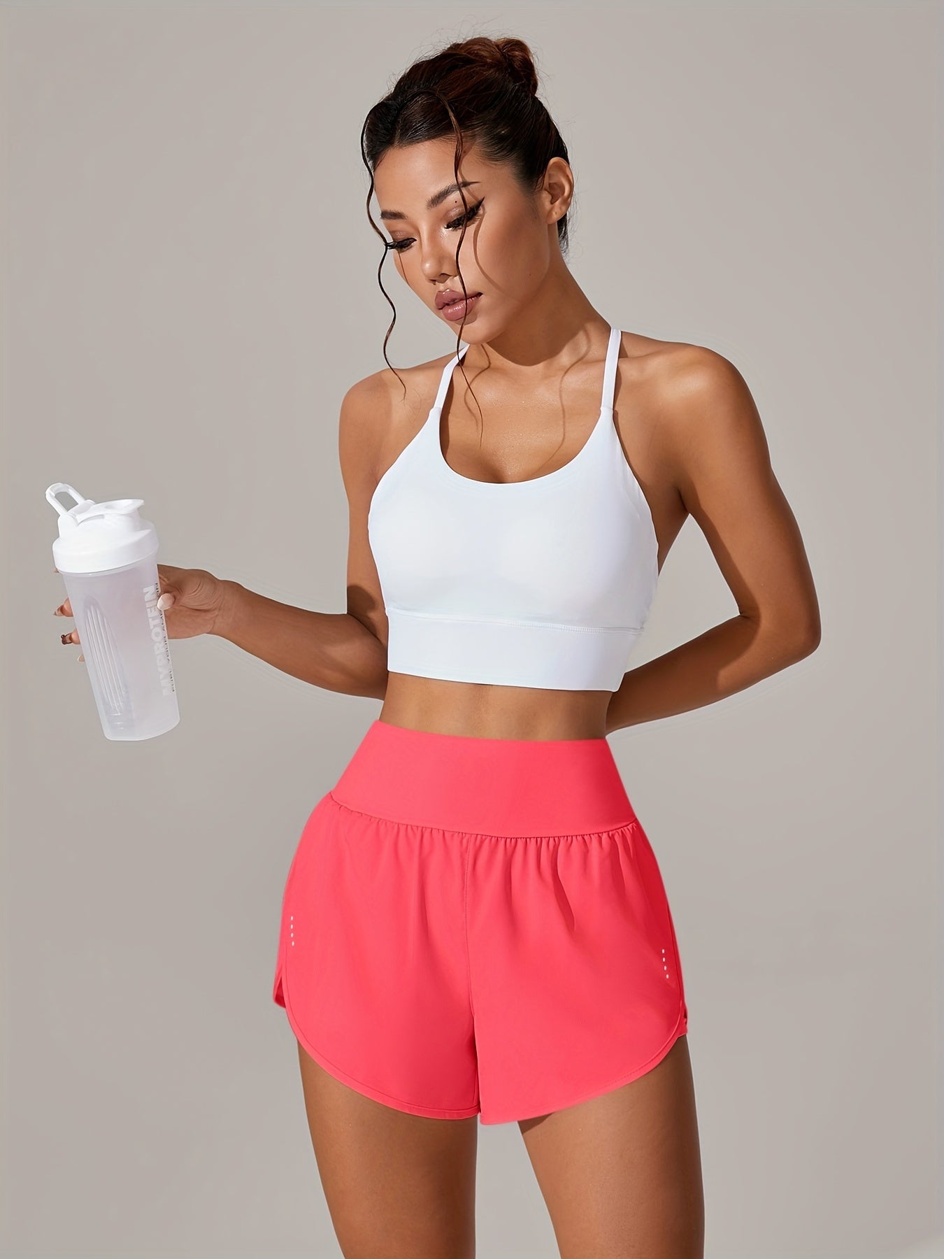 Light Blue High-Waisted Yoga Shorts with Ruffles