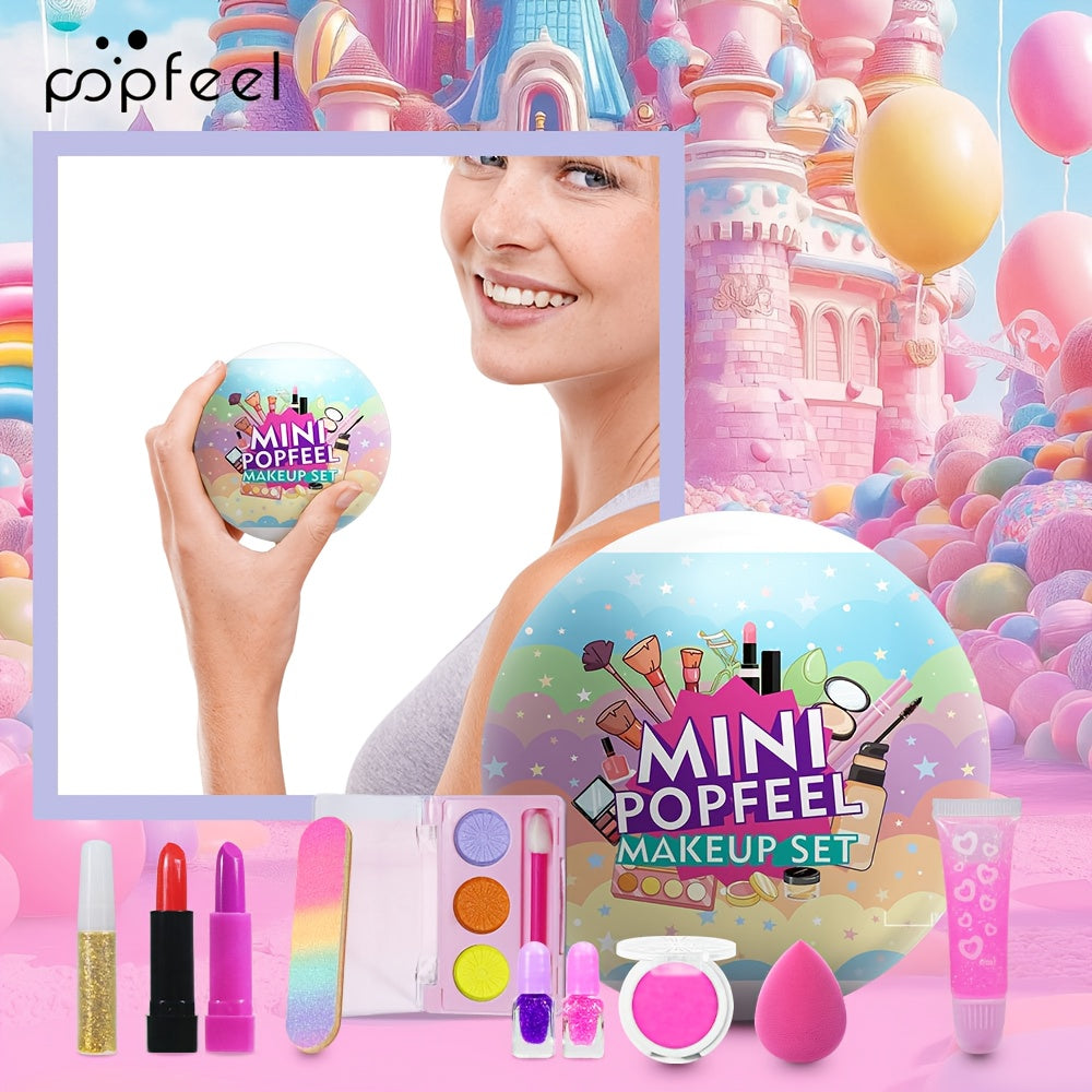 POPFEEL 10pcs Makeup Set, includes blush, eyeshadow, lip gloss, concealer, and more.