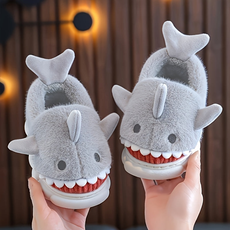 Youngsters' Cartoon Shark Plush Slippers