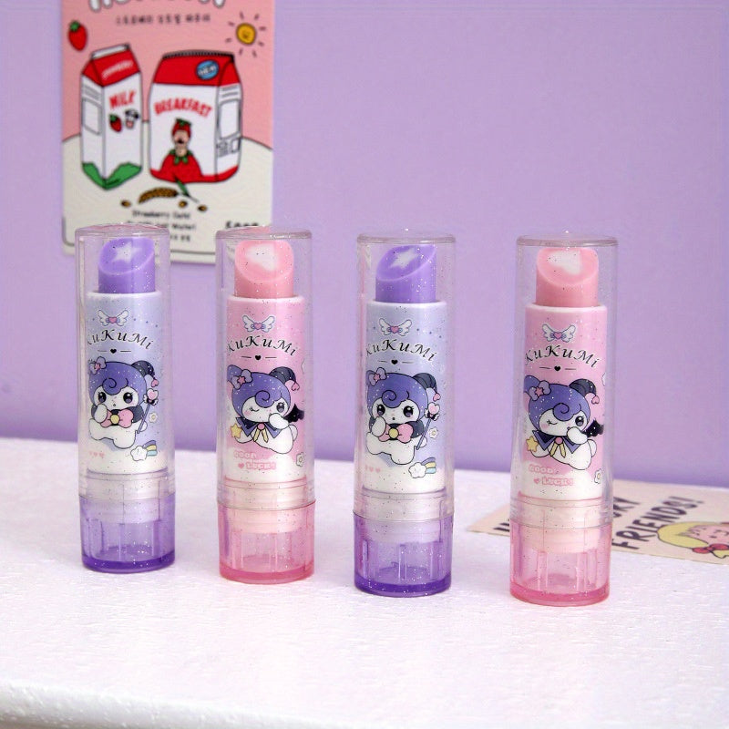 Sanrio for kuromi Erasers, 2pcs Cute Cartoon Office No Trace Retractable No Shavings Eraser, Suitable for Study Stationery Lipstick Style Rotating Correction Eraser
