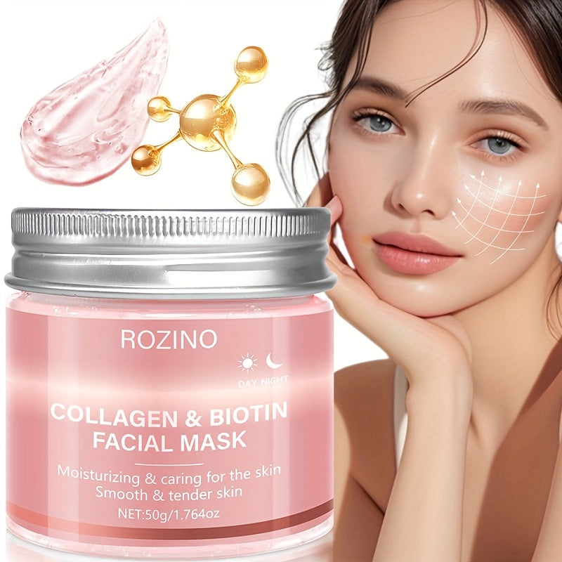 Five min hydratio, 1.764oz collagen biotin day and night facial mask, containing collagen and biotin, face masks Light Beige care, face mask hydrating, 72h lasting moisturizing, men, women, low sensitivity, Especially suitabl