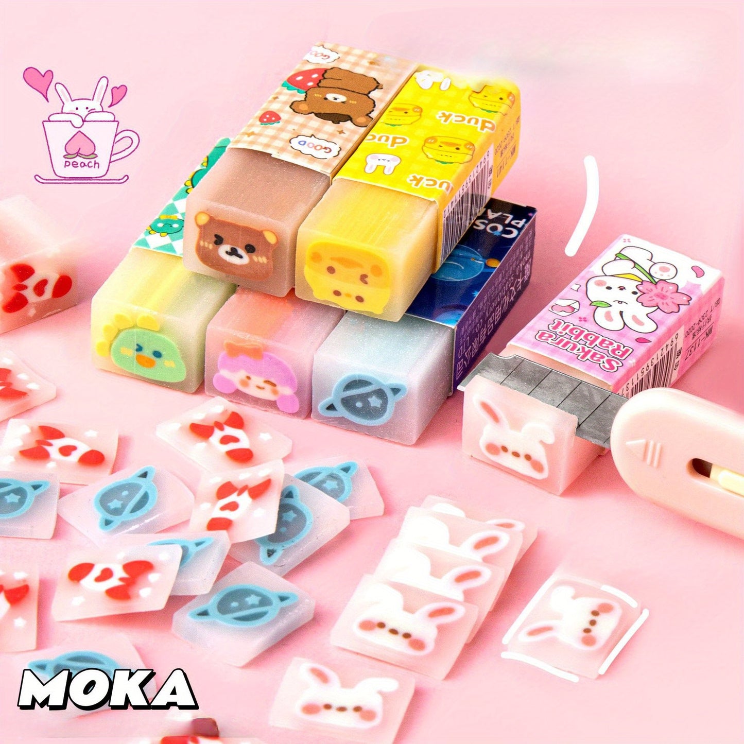 6pcs Cartoon Jelly Erasers | Cute Fruit And Animal Designs, Can Be Cut And Leave No Marks