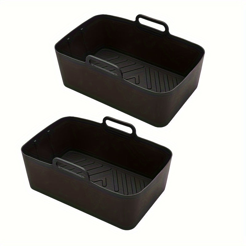 2pcs set of food-grade silicone air fryer liner tray, rectangular oven mat baking pan, suitable for flat-bottomed pans, easy to clean and reusable, heat-resistant non-stick pan baking tray, kitchen essential baking set