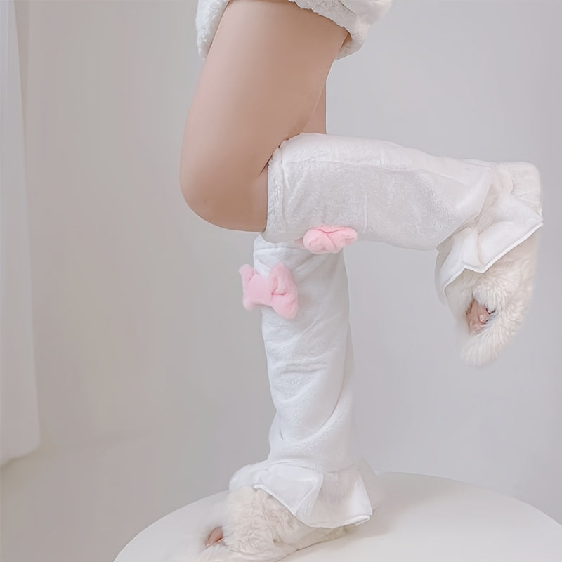 1 Pair of Cute Bow Slimming Leg Covers for Teenagers Plush Socks for Mid-Length Stockings