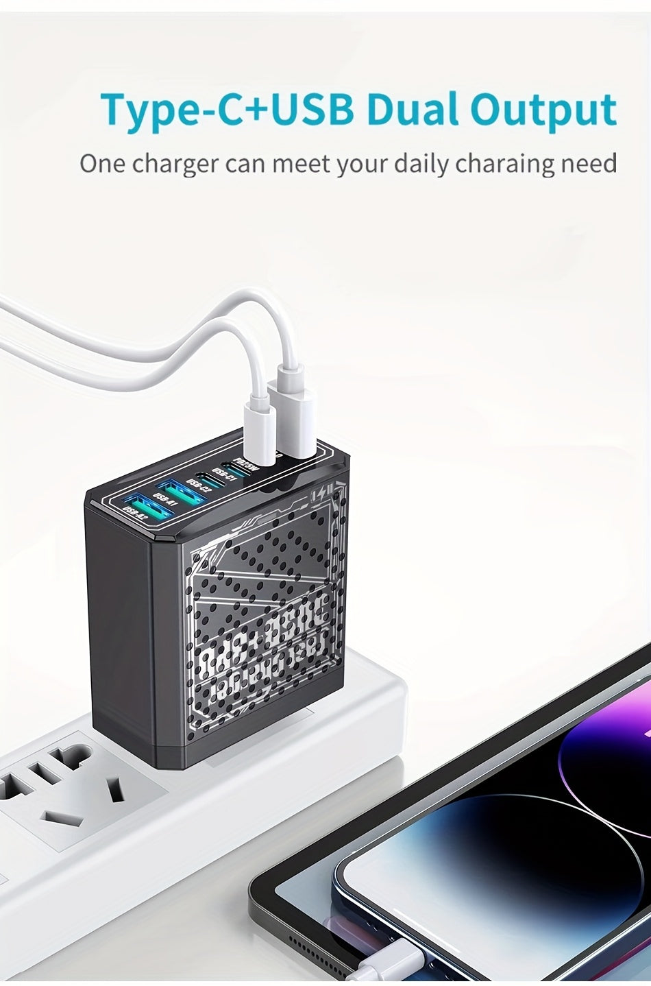 40W Fast Charger with QC3.0 & PD Dual Port USB-C Wall Charger, UK Plug Travel Adapter for iPhone Android Phones, Compact Lightweight Design