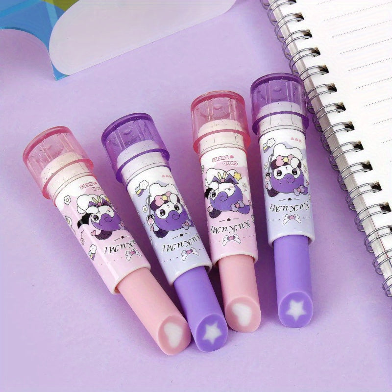Sanrio for kuromi Erasers, 2pcs Cute Cartoon Office No Trace Retractable No Shavings Eraser, Suitable for Study Stationery Lipstick Style Rotating Correction Eraser