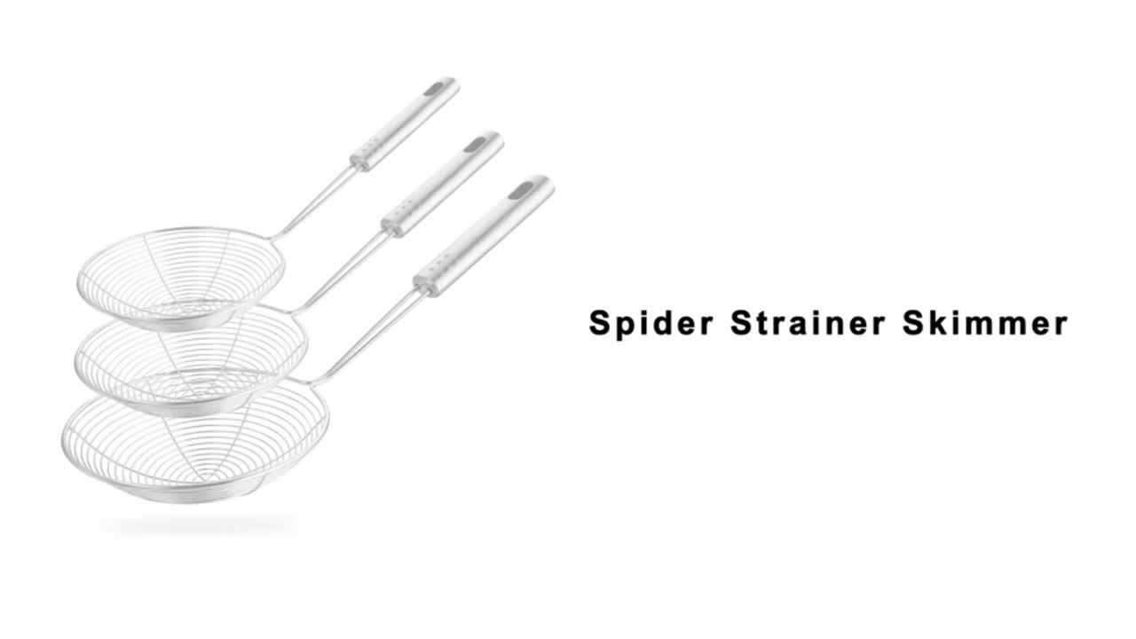 3pcs Stainless Steel Spider Strainer Set, Durable Metal Skimmers with Long Handles, Food-Safe Skimming Spoons for Frying, Pasta, with Hanging Loop, for 12.01", 12.6", 13.78" Kitchen Tools