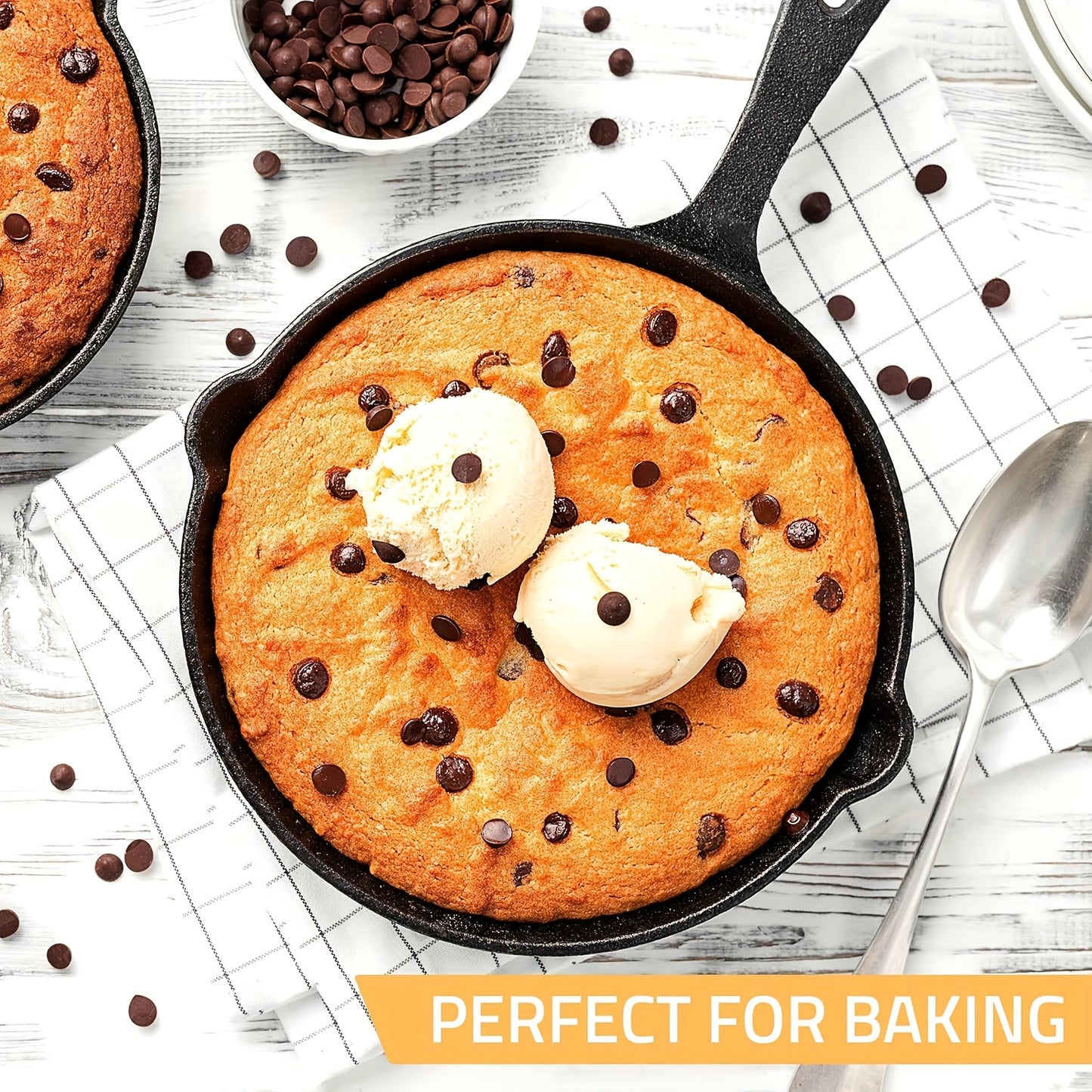 3pcs Pre-Seasoned Cast Iron Skillet Set With Pouring Lip - Heavy Duty & Non-Stick For Effortless Grilling, Searing, Frying & Baking - Versatile Black Pans (15.24 cm, 20.32 cm, 25.4 cm) With Comfort Handles