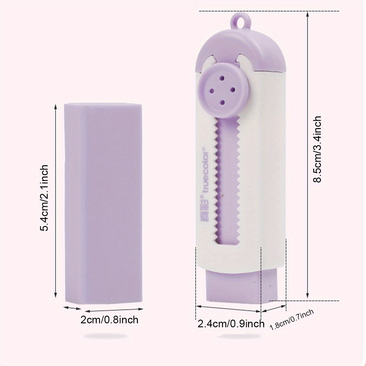 5pcs Sliding Retractable Rubber Erasers, 1pc Soft Cute Eraser 4 Refills, Refillable Push Pull Large Pencil Eraser, 4 Colors Pink Purple Green Erasers for School, Office