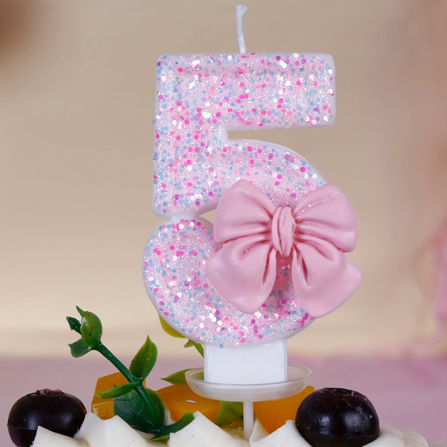 1pc, Pink Bow Number 0-9 Birthday Candle, Girl Powder Bow Birthday Cake Decoration, Baking Shop Supplies