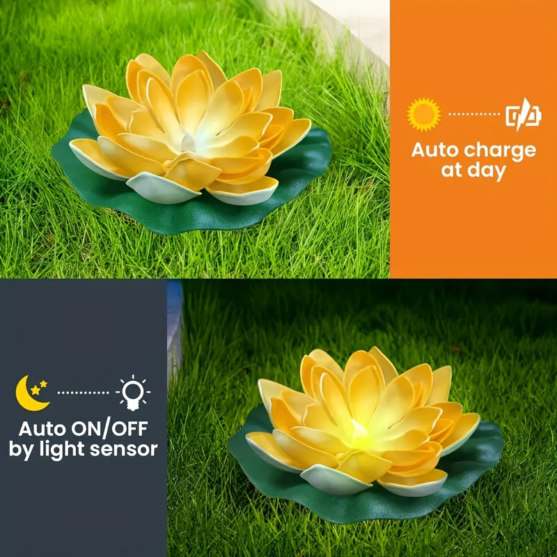 Solar-Powered LED Lotus Lamp - Vibrant Pink & Yellow Flower Designs, Outdoor Patio & Tabletop Decor, Ideal for Garden, Lawn, and Pathway Lighting, Solar Outdoor Light|Lotus Flower Design|Durable Plastic