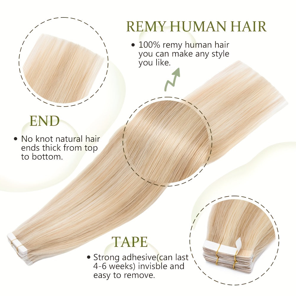 20pcs (50g Each) Brazilian Virgin Hair Extensions - 100% Remy Human Hair, Natural Brown/Blonde/Red/Black/, Straight Hair Extensions with Seamless Beige Weft, Long 35.56-60.96 cm Lengths for Women.