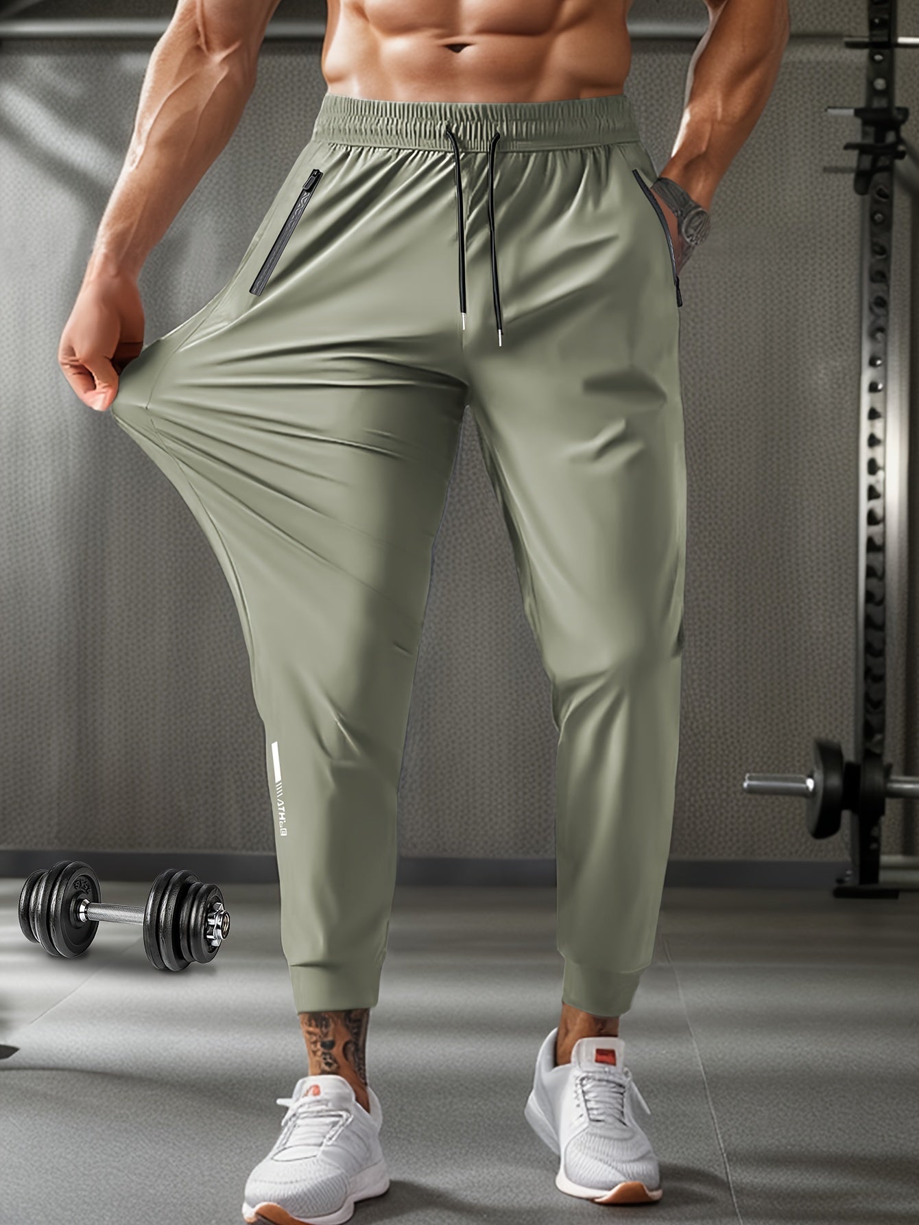 Men's Breathable Casual Sports Pants with Zipper Pockets