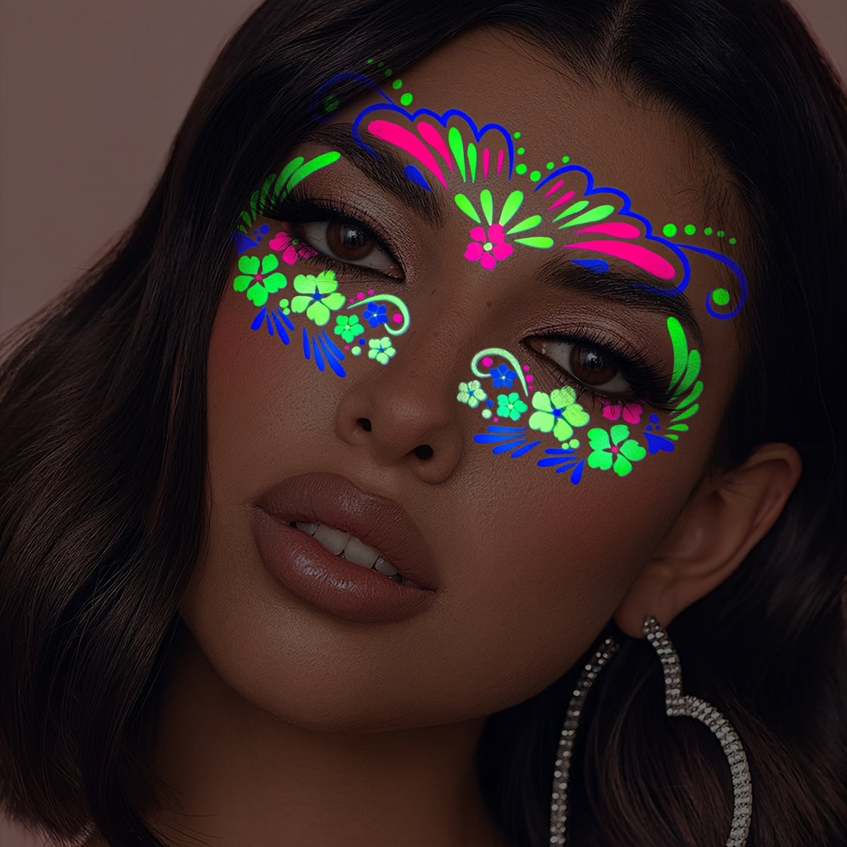 9 Sheets Neon Temporary Tattoos, Blacklight Waterproof Tattoo Stickers, Facial & Body Art Makeup for Night Parties, Music Festivals, and Events, Various Design