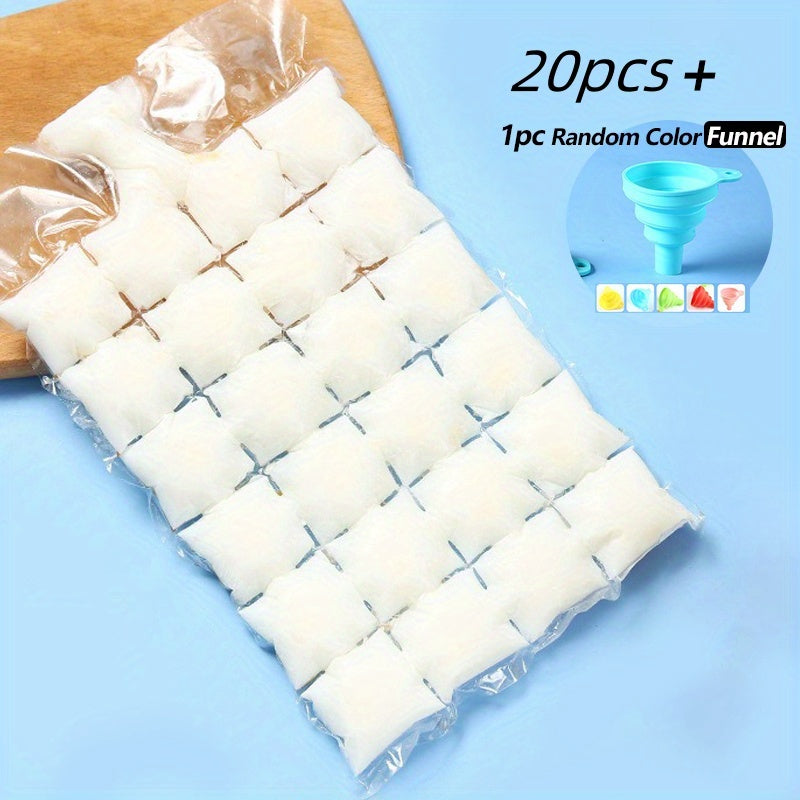 20pcs Disposable Ice Cube Bags – Self-Sealing, Free Funnel Included