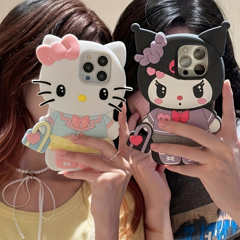 Licensed Cartoon Handbag for Kuromi Compatible with Iphone 16 Pro Max/15/14/13/12/11 Phone Cases, Apple 14 Pro Drop-Resistant Phone Protective Case.