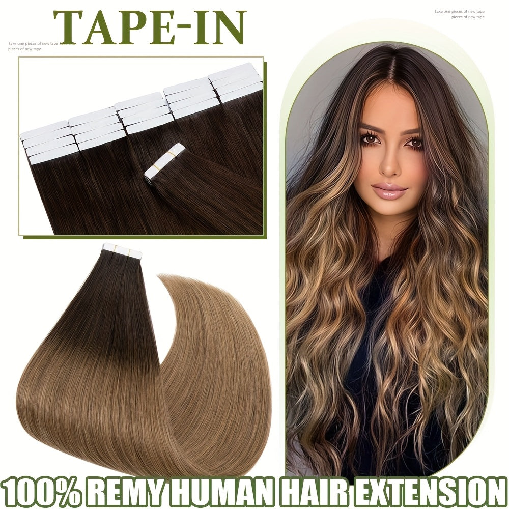 20pcs (50g Each) Brazilian Virgin Hair Extensions - 100% Remy Human Hair, Natural Brown/Blonde/Red/Black/, Straight Hair Extensions with Seamless Beige Weft, Long 35.56-60.96 cm Lengths for Women.