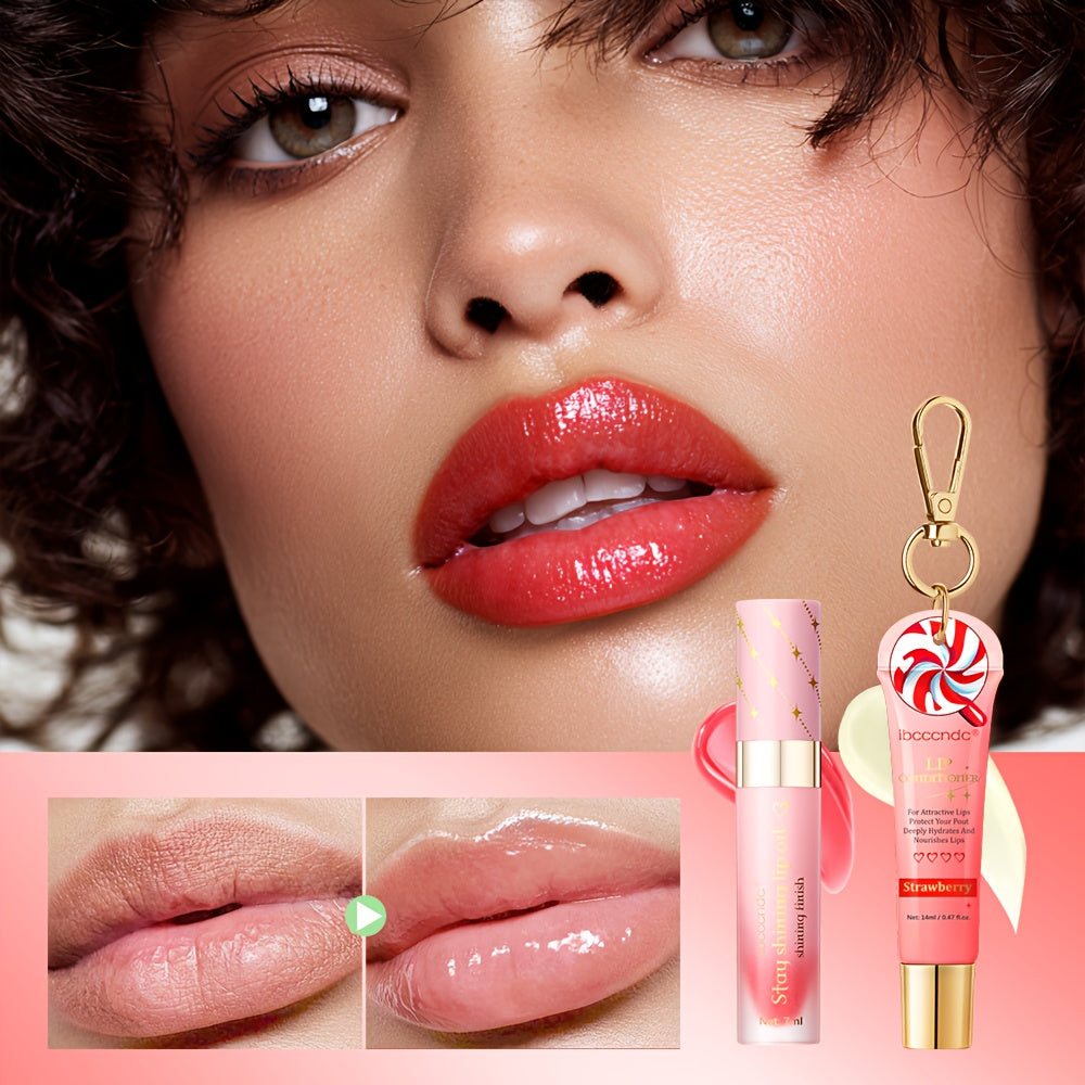 Bad Girl Lip Combo, Includes 2 Lip Oils, Strawberry Flavour, Tinted Lip Oil, Moisturizing And Nourishing, Winter Lip Care,