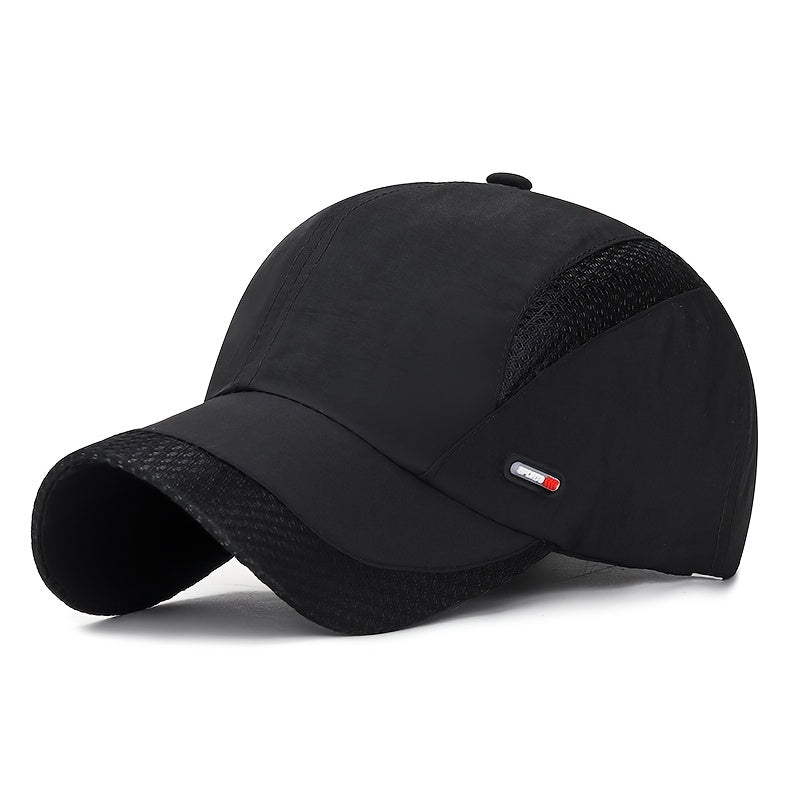 Men'S Breathable Mesh Baseball Cap - Black, Lightweight, Quick-Dry Polyester, Fashionable Outdoor Sports Hat with Adjustable Snap Closure, Multiple Color Options, Sports Cap|Fashionable Cap|Adjustable Closure