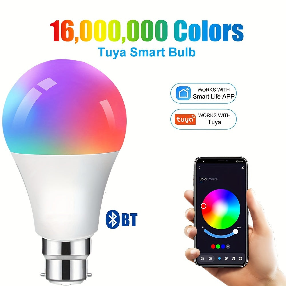 1PCS B22 LED WiFi Smart Light Bulb, RGB Smart Bulbs, 10W B22 Tuya APP Bulbs, Dimmable 16 Million Colours Changing Light Bulbs BT Control, 10W B22 Smart Tuya Bulbs Seting Timers, Scene And Music Sync, Voice Control Compatible