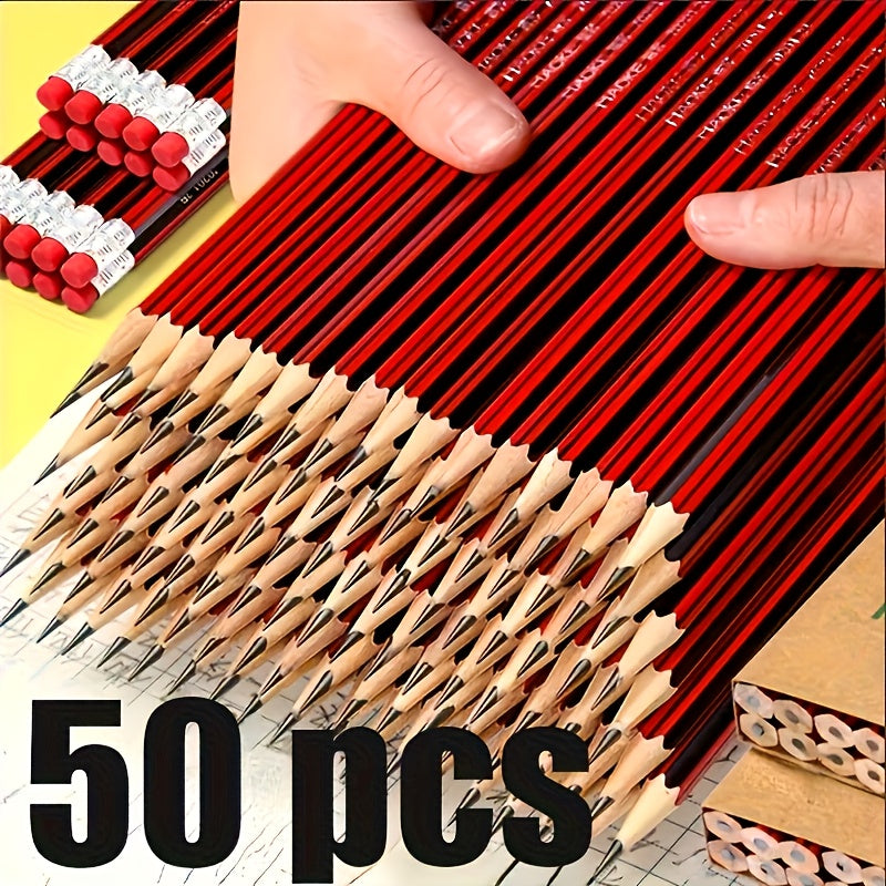 50pcs HB Pencils with Erasers Suitable for Writing, Student Drawing, Sketching and Painting, School Office and Art Supplies
