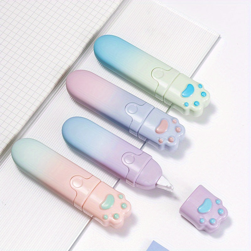 4pcs Cat Paw Shaped Gradient Correction Tape, Small and Portable Student Special, Cute Stationery Correction Tape, Smooth Correction Without Portable Correction Pe