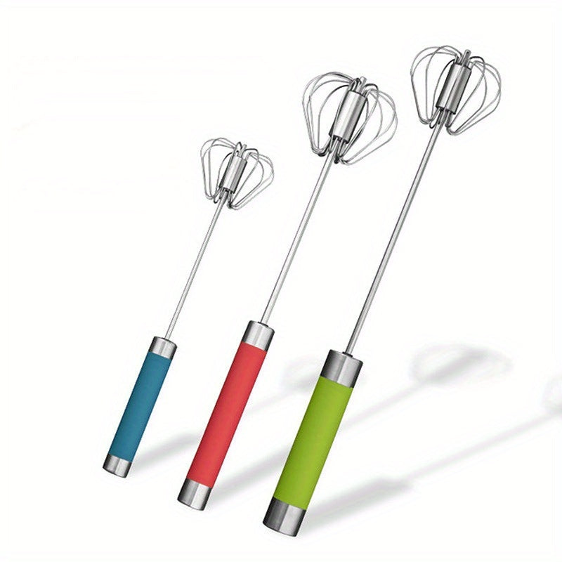 1pc Portable Stainless Steel Semi-Automatic Whisk - Easy Mix for Eggs & Cream, Ideal for Home Baking, Camping & Picnics, Durable Kitchen Tool with Colorful Handles, Baking Tool|Semitransparent Whisk|Durable Construction