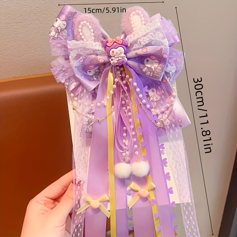 Sanrio Authorized 1pc Bowknot Hairpin 3D Butterfly Cat Ear Hair Clip Melody Hairpin Long Ribbon Princess Headwear Accessory - Suitable for Birthday Gifts, Party Gifts Daily Travel