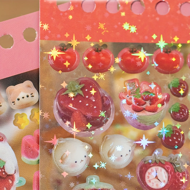 48 Sheets Kawaii Japanese Adhesive Sticker Set, Assorted Cartoon and Food-Themed Decals, Paper Material, for Scrapbooking, Planner, Phone Case, Water Bottle, Album, Diary, Art & Craft, with Creative Journaling Supplies, for I