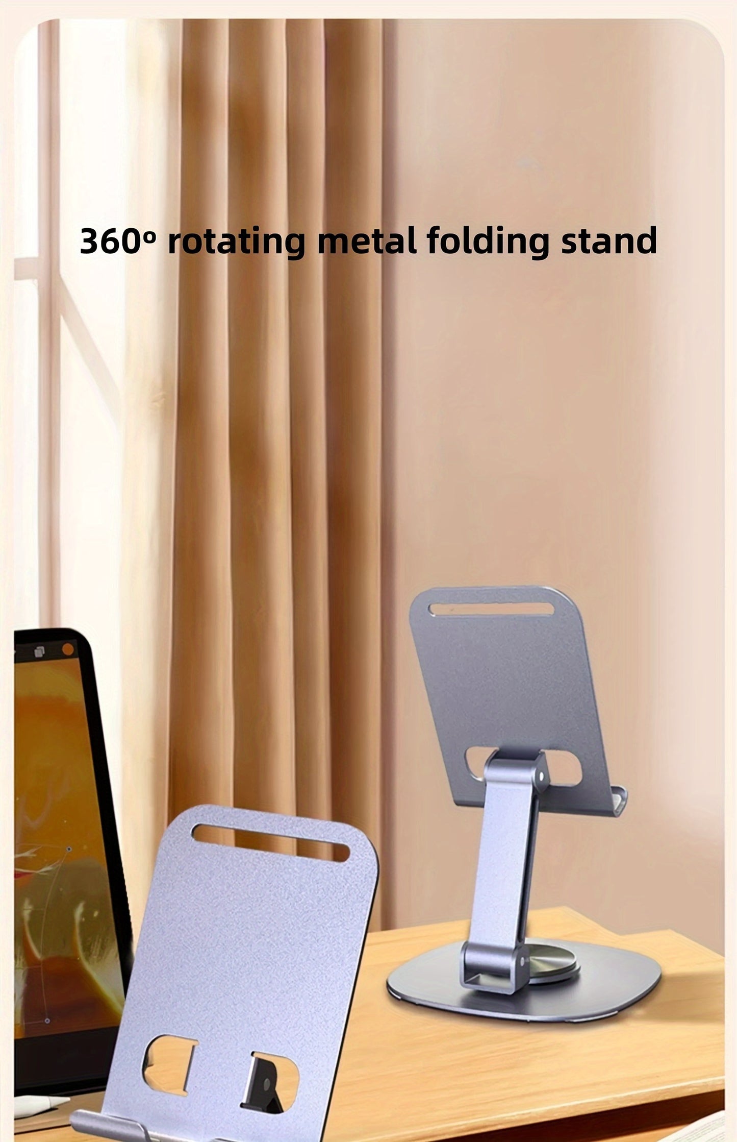 360° Rotating Metal Phone and Tablet Stand | Foldable Desktop Holder with Suction Cup Base | Adjustable Height & 180° Tilt | Multi-Angle Viewing Angle | Sleek Metallic Finish | Ideal for Office Use, Portable Device Stand |