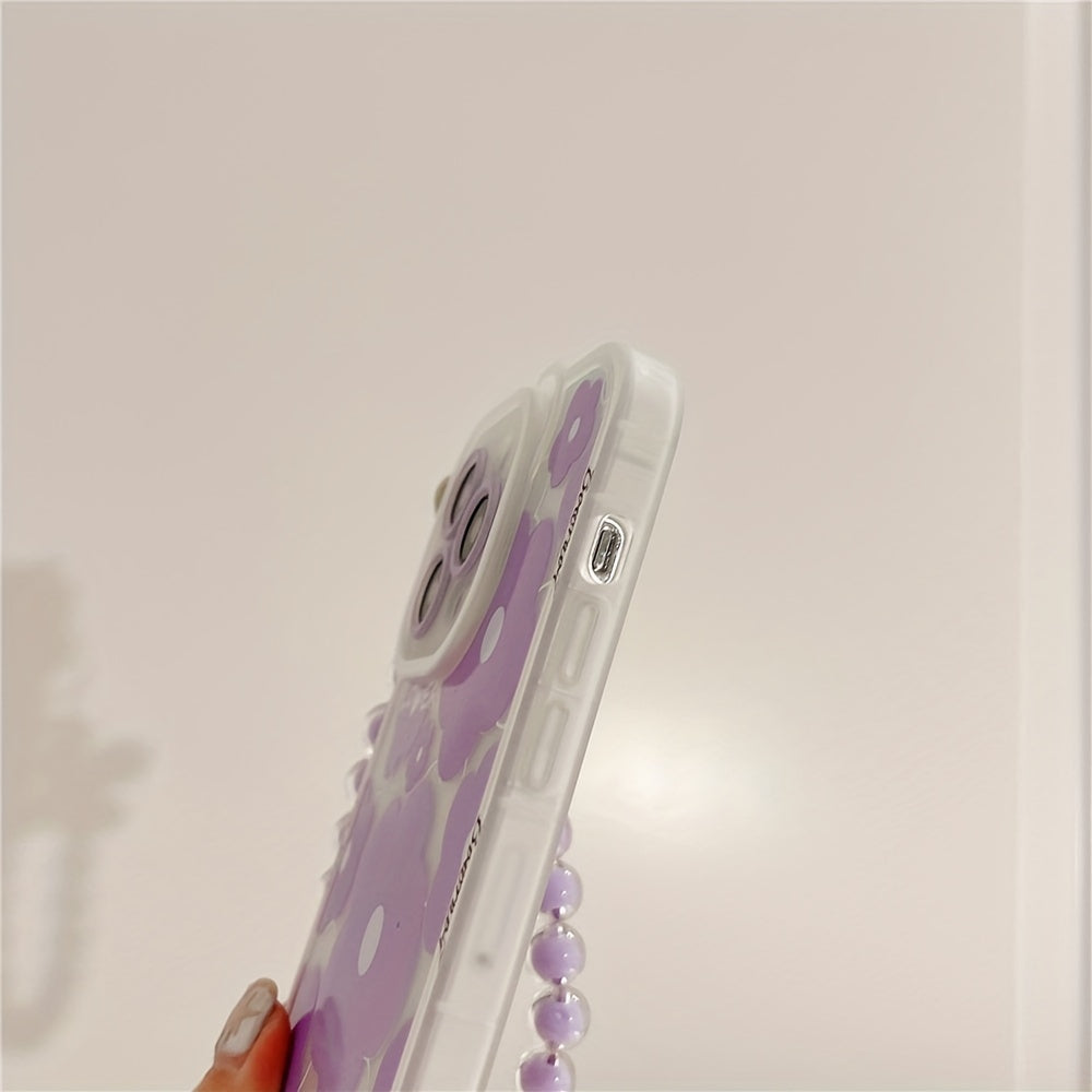 Cute Luxury Cute Luxury Transparent Phone Case Soft Egg Flower Cover with Flower Chain Lanyard | for iPhone 11 14 Pro Max 12 Pro 13 11 Pro Max 7 8 Plus Clear Purple Bear Ear