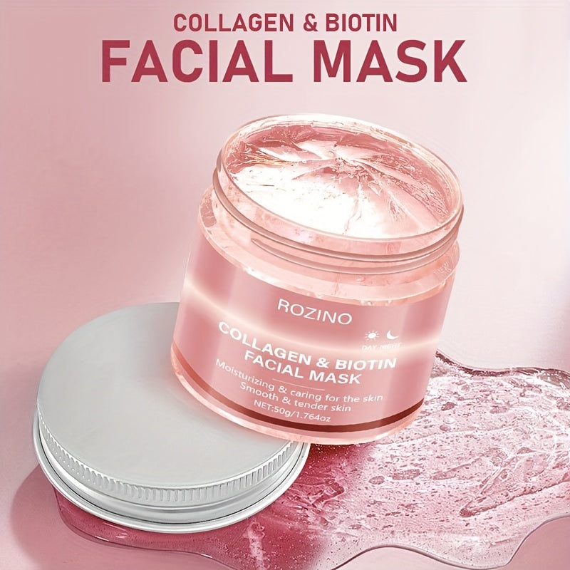 Five min hydratio, 1.764oz collagen biotin day and night facial mask, containing collagen and biotin, face masks Light Beige care, face mask hydrating, 72h lasting moisturizing, men, women, low sensitivity, Especially suitabl