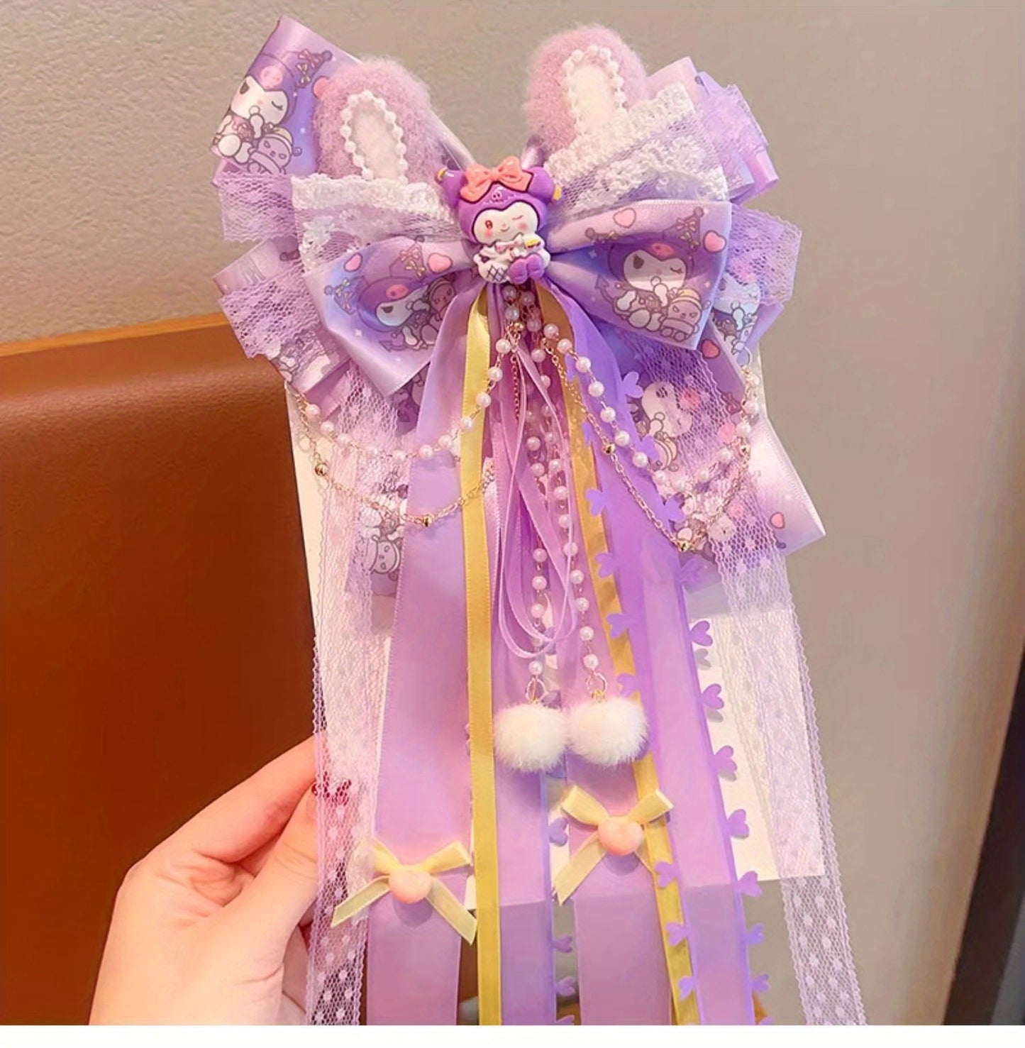 Sanrio Pink Bow Hair Clip with Long Ribbons, My Melody Princess Hair Accessory
