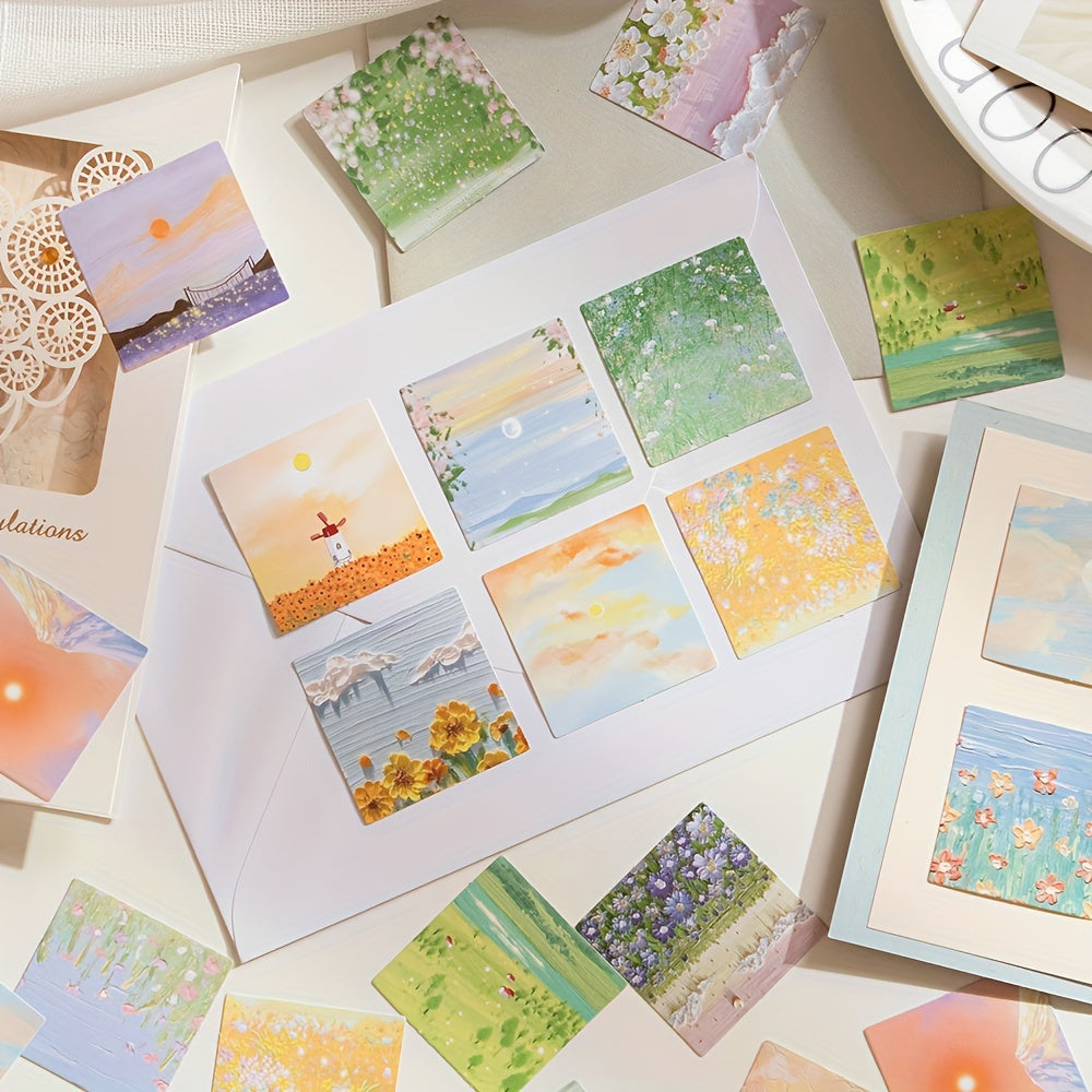 46 Sheets Oil Painting Stickers - Beautiful Scenery Scrapbook Decorative Stickers, Self-Adhesive Square Paper Stickers for DIY Scrapbooking, Bullet Journaling, Junk Journal Crafts, and Photo Album Decor, Diary Decoration | Pa