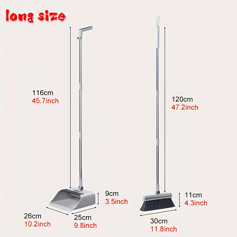 3-in-1 Combo Set with Stainless Steel Handle - Heavy-Duty Indoor/Outdoor Broom and Dustpan, Ideal for Home, Office, School, Dorm, Bedroom, Living Room, Kitchen Cleaning, 180cm/71inch User Comfort, Office Cleaning Essentials|M
