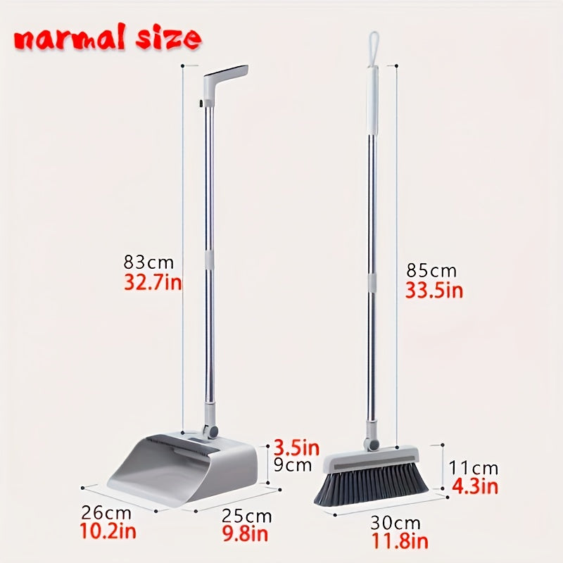 3-in-1 Combo Set with Stainless Steel Handle - Heavy-Duty Indoor/Outdoor Broom and Dustpan, Ideal for Home, Office, School, Dorm, Bedroom, Living Room, Kitchen Cleaning, 180cm/71inch User Comfort, Office Cleaning Essentials|M