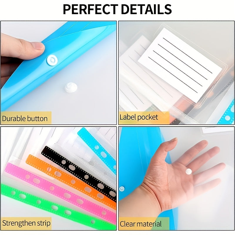 12pcs/6pcs A4 Large Capacity Loose-Leaf File Pockets with 11-Hole Binder Rings, Modern PP Material, Expandable Button And Label Pockets, Suitable for School, Home, Office, Attendance, Travel - Portable Design