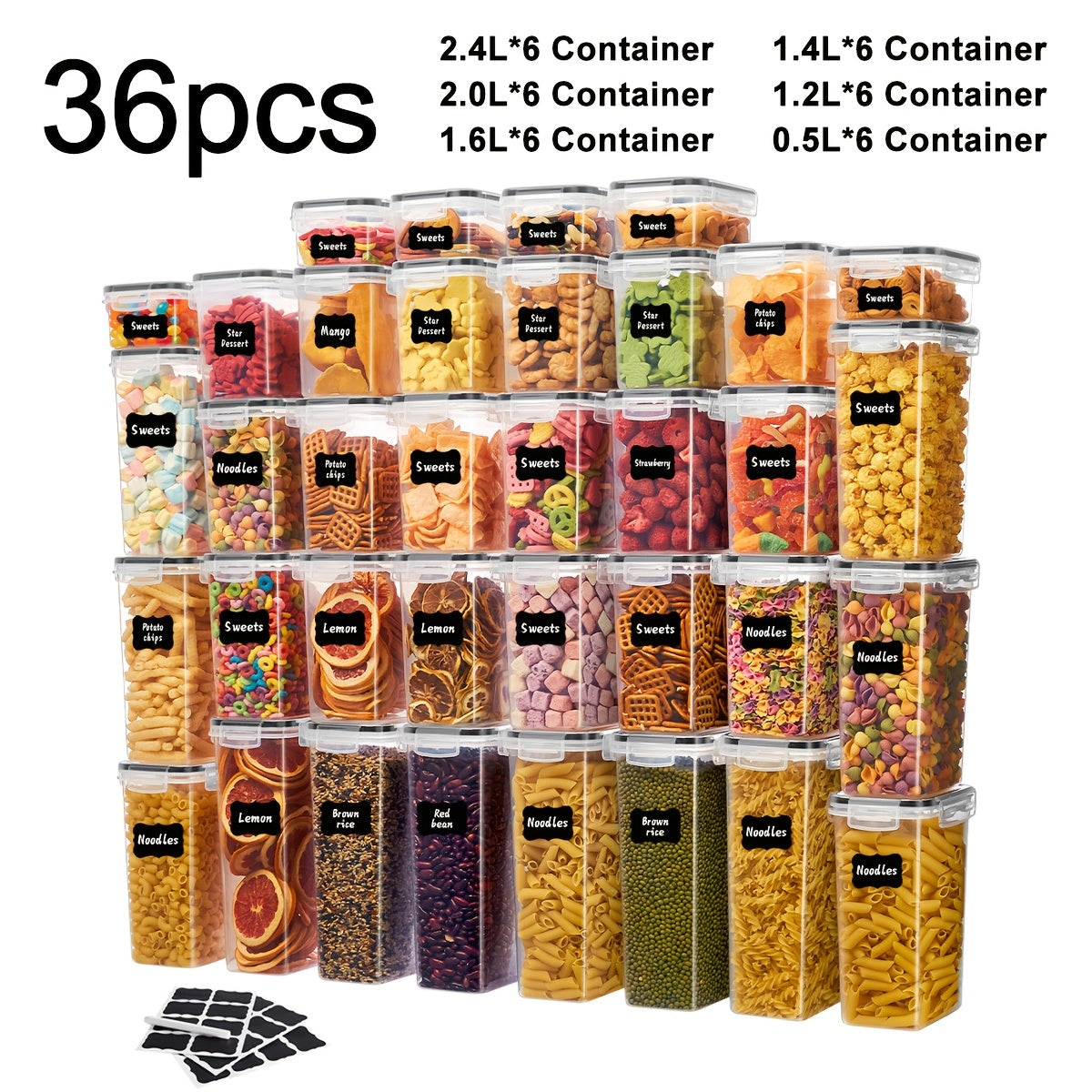 48/24/12pcs Airtight Food Storage Containers with LIDS, Perfect for Kitchen Pantry Organization And Storage Of Grains, Rice, Pasta, Tea, Nuts And Coffee Beans - Dishwasher Safe And Includes Labeled And Labeled Kitchen Items