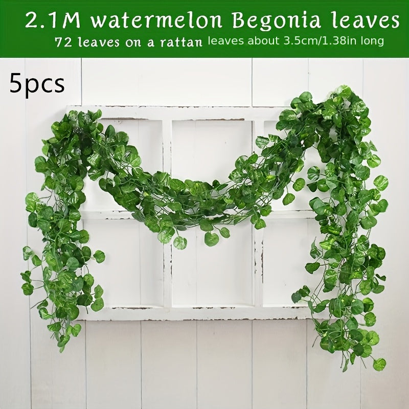 5pcs Evergreen Artificial Ivy Leaf Garlands - 3D Faux Green Vine Hanging Decor, Durable Plastic Plant Wreath for Indoor/Outdoor, Home Garden, Wedding, Bridal Shower, Housewarming - No Electricity Needed, Outdoor Greenery | Ve