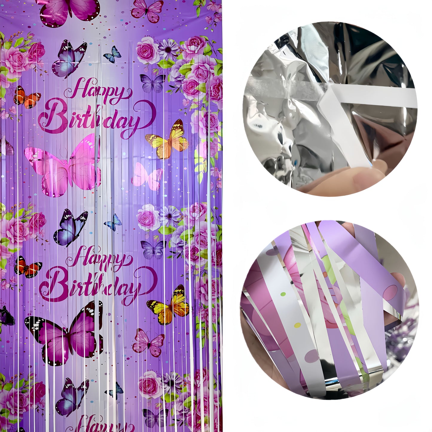 2-Pack Birthday Party Backdrop, 199.95x99.97 cm, Sparkle Tinsel Plastic Decorations, Shimmering Photo Booth Background, General Fit for Birthday Celebrations