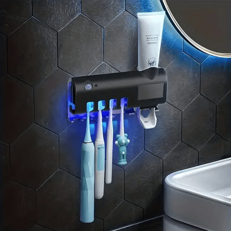 Stylish Smart Toothbrush Holder, Toothbrush UV Sterilizer with Automatic Toothpaste Dispenser, USB Charging, 6 Important Holidays Gifts, Christmas, Halloween, Valentine's Day, Easter etc., Very Suitable for Home Bathrooms and