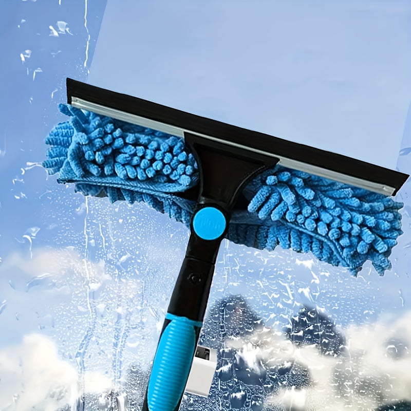 2-in-1 Window Washer & Squeegee - 180° Rotation, Up to 6.1meter Reach, Stainless Steel Handle, Resin Head with Microfiber Cleaning Cloth, Dry & Wet Use, Easy Assembly & Storage, Ideal for High-Rise Glass Cleaning, Window Cle