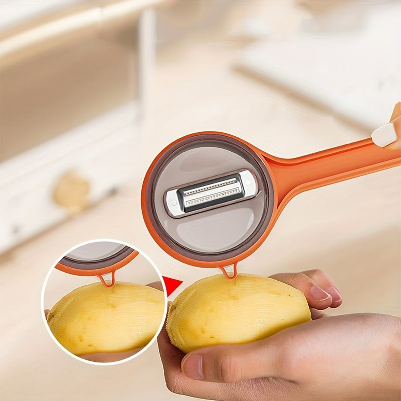 1pc Multi-Functional Peeler with Storage Bucket - Durable Plastic, Manual Operation, for Fruits & Vegetables, Kitchen Gadget, Food Prep Tool, Non-Electric, for Home Cooking / Food Preparation / Chefs & Home Cooks