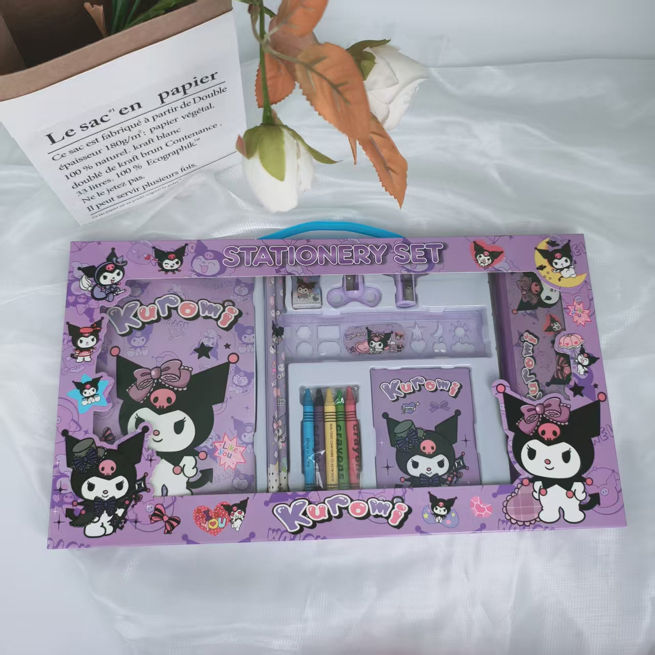 Back to School Season Sanrio Series for kuromi, Melody, for Cinnamoroll, for Hello Kitty Set (1 Pencil Case, 1 Drawing Book, 2 Sharpeners, 2 Pencils, 1 Notebook, 5 Crayons, 1 Eraser, 1 Ruler 15CM) - Creative Drawing And Offic
