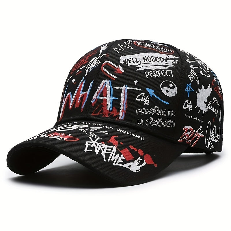 Unisex Graffiti Baseball Cap with Bold Letter Print - Adjustable Snapback Closure, Lightweight Hat for Outdoor Sports & Casual Wear, All-Season Breathable Design, Headwear, Streetwear Accessory, Urban Style, Durable Construct