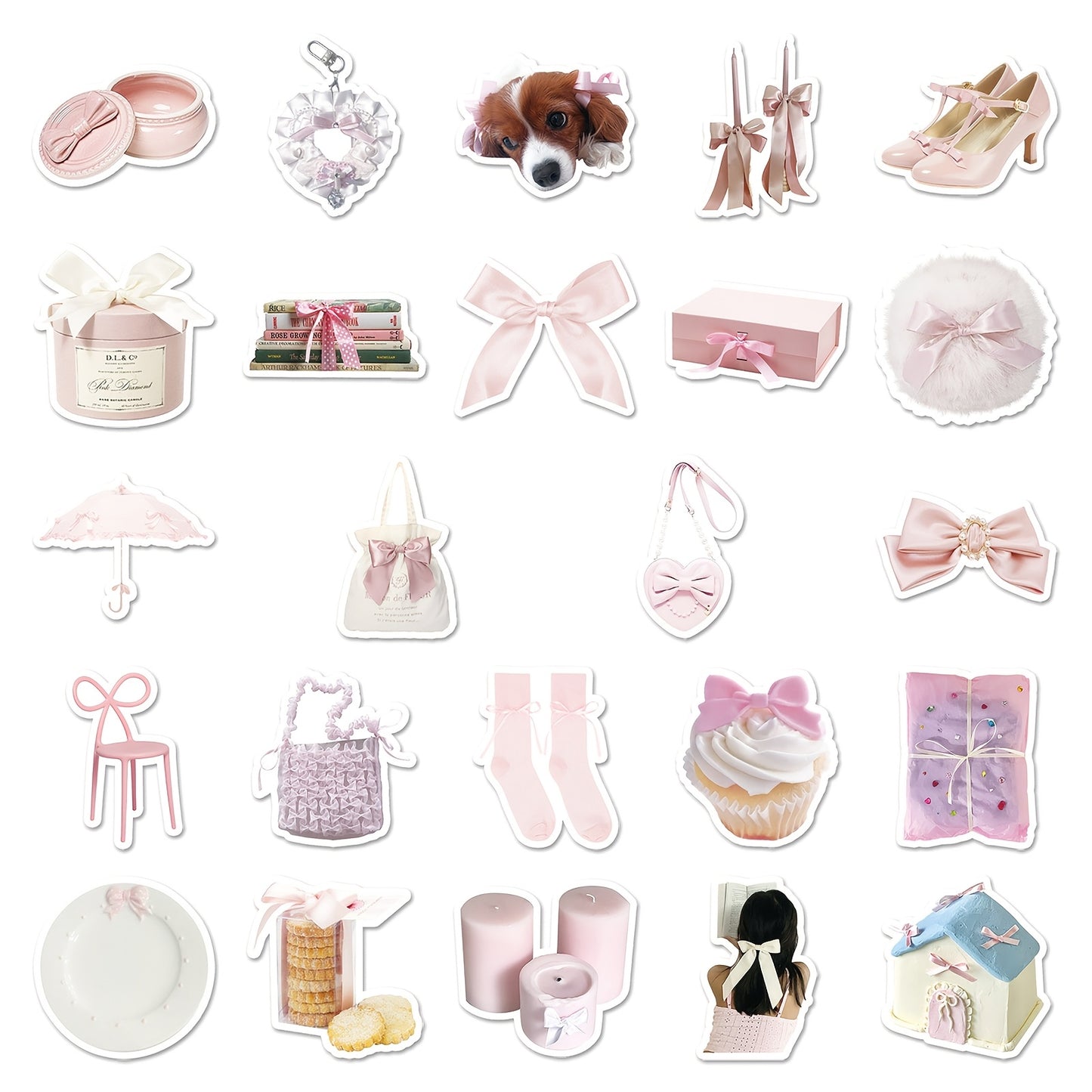 50pcs Pink Coquette Bow Decals, PVC Self-Adhesive Reusable Assorted Vinyl Decorations for Laptops, Water Bottles, Luggage & Skateboards