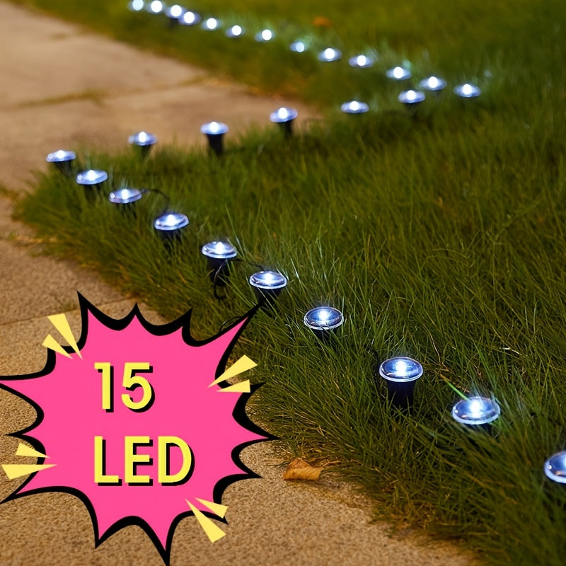 1pc, 15 lights, solar LED lawn light, outdoor guide light, ground garden decoration path light for home use, outdoor courtyard flower path light string, used in garden paths, camping, parties, Independence Day Christmas weddi