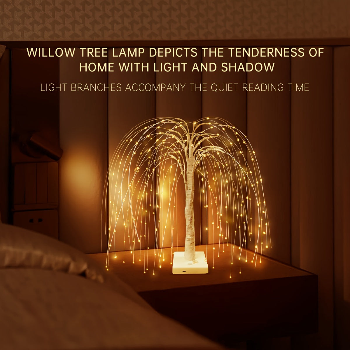 1pc Romantic Willow Tree Table Lamp with 192 LED Lights, 8 Lighting Modes, USB & Battery Powered, 19.7in Tall, PC Material for Home, Wedding, Party, Landscape Decor
