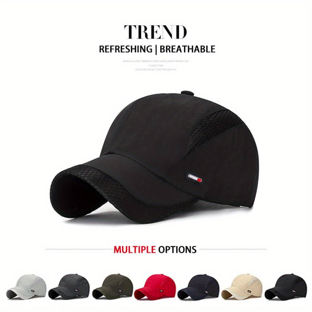 Men'S Breathable Mesh Baseball Cap - Black, Lightweight, Quick-Dry Polyester, Fashionable Outdoor Sports Hat with Adjustable Snap Closure, Multiple Color Options, Sports Cap|Fashionable Cap|Adjustable Closure