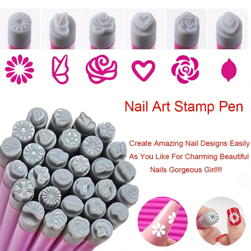 Professional Nail Art Set 16/31pcs Professional Nail Art Stamping Pen Set | DIY Nail Design Templates, Dot Matrix Printing Tools, Sealing Pens, Pen Holders, Replaceable Tip Sets - Handicraft Style Nail Sealing Kits for Home
